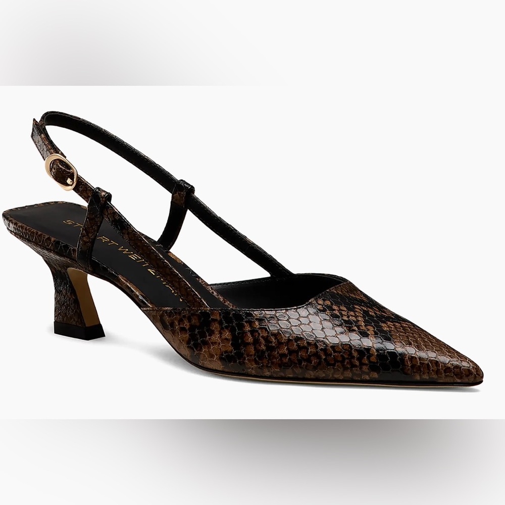 Stuart Weitzman Brown VINNY Snakeskin KITTEN HEEL SLINGBACK SHOES 8.5
